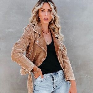 NWT Vici Amaya Pocketed Corduroy Moto Jacket